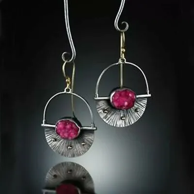 £4.49 • Buy Boho Ethnic Silver Pink Stone Drop Dangle Earrings UK Seller