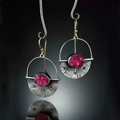 £4.49 • Buy Boho Ethnic Silver Pink Stone Drop Dangle Earrings UK Seller