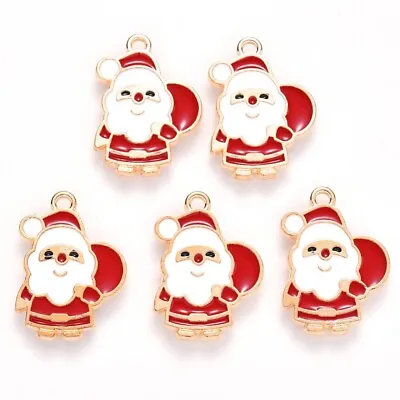 10 Christmas Santa Father Christmas & Sack Gold Tone Charms & Enamel Detail • £4.75