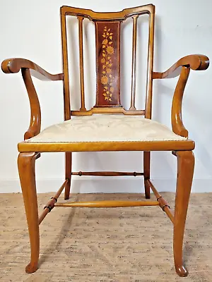 Pretty Antique Edwardian Inlaid Chair Armchair Desk Chair • £240