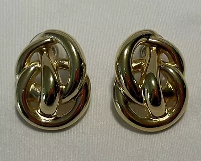 Vintage Givenchy Signed Double Knot Gold Tone Post Pierced Earrings EUC • $35