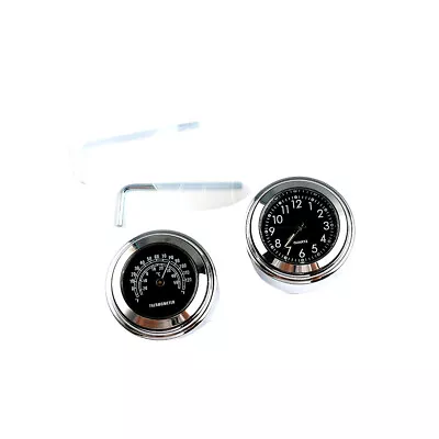 Motorcycle Chrome Handlebar Mount Black Dial Clock Watch And Thermometer Set New • $15.31