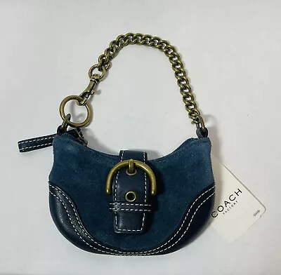 Vintage Coach Blue Suede Zip Chain Strap Buckle Hobo Bag Coin Purse Y2K RARE! • $99