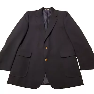 Haggar Navy Single Breast Two Button Blazer Sport Coat Crested Buttons  Mens 42L • $25.99