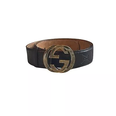 Brown Gucci Belt With Gold Belt Buckle Emblem • $80