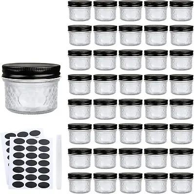 4 Oz Glass Jars With Lids（Black）Small Clear Canning Jars For Caviar Herb Jelly • $32.33