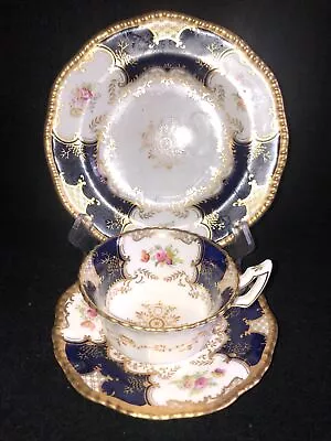 COALPORT Cobalt Batwing Tea Cup Saucer And Plate Trio Pattern 2665 C.1891-1919 • £75