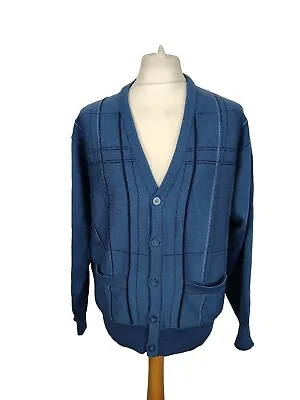 Gabicci Men's Vintage Blue Wool Blend Granddad Cardigan Sweater Jumper Large  • £25.99