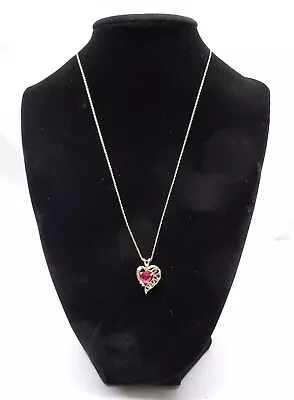GTR 10K Gold Heart Ruby Pendant Necklace Diamond Accent 18  Chain • $79.95