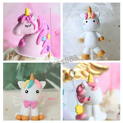 3D Pink Rainbow Unicorn Polymer Clay Cake Topper Baby Shower Girls Bday Decor • $8.88