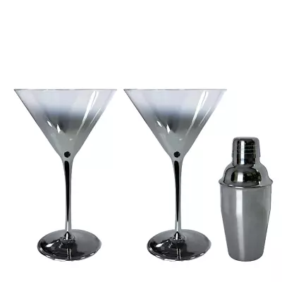 Espresso Martini Glasses Ombre Silver With A Mini 3-Piece Silver Cocktail Shaker • $35