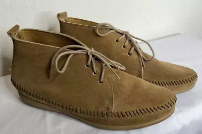 Minnetonka Moccasins Suede Ankle Chukka Boots Size 6 Lace Up Made In USA Comfort • £40.47