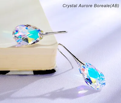 £7.99 • Buy Trendy Pear Crystal SOLID SILVER Earrings Made W/ Swarovski Elements CRYSTAL AB