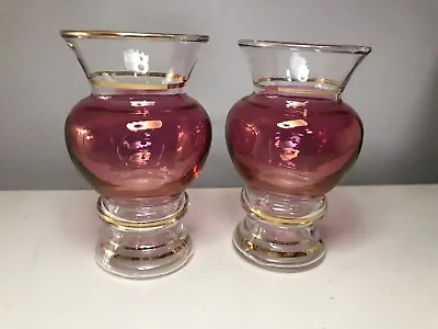 Vintage Cranberry Glass Short Busvases 2pc • $25