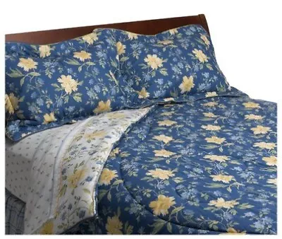 Lot Of 2 Laura Ashley Emilie Rose Standard Pillow Shams Padded Blue Floral • $24.99