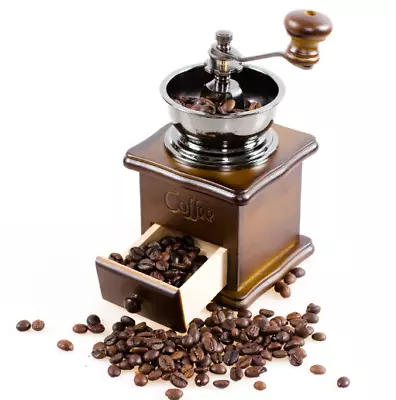 Manual Coffee Bean Spice Herbs Vintage Retro Hand Grinder Wooden Burr Mill New • $15.20