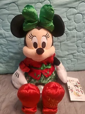 Disney Store 2019 Holiday Minnie Mouse 16  Plush Toy Doll Christmas Holly Bow • $9.99