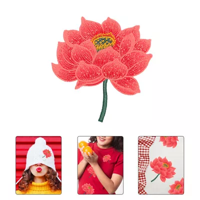 Embroidered Patch Flower Red Lotus Sew On Applique For Crafts Clothing Bags-SH • £7.75