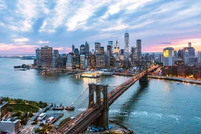 New York City Manhattan Brooklyn Bridge At Dusk Photo Art Print Poster 18x12 • $10.98