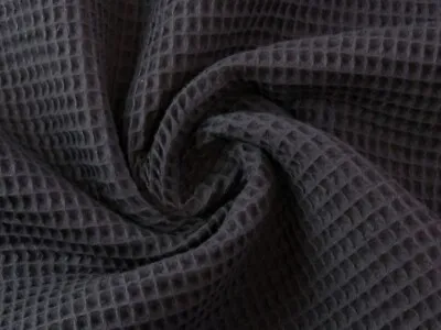 Cotton WAFFLE Pique Honeycombe Fabric Towel Robe Material - 140cm Wide BLACK • £0.99