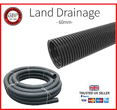 60mm 25m/50m/150m Land French Drainage Perforated Pipe **Cheap Fast Delivery** • £230