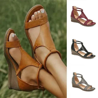 £19.99 • Buy Womens Ladies Gladiator Mid Low Wedge Sandals Comfort Summer Beach Shoes Size