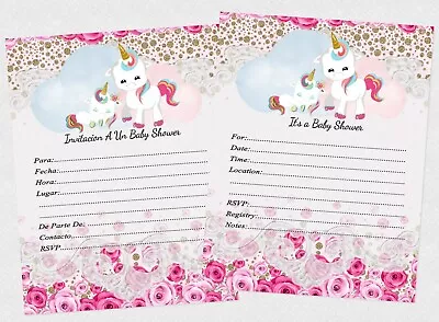 Unicorn Invitations English Or Espanol Nina Invitaciones Girl Cards Birthday • £13.49