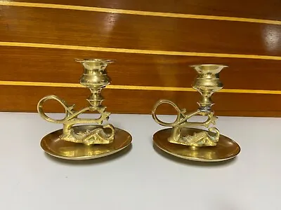 $21.99 • Buy Vintage Brass Koi Fish Sea Serpent Dragon Dolphin Candlesticks Candle Holders 4”