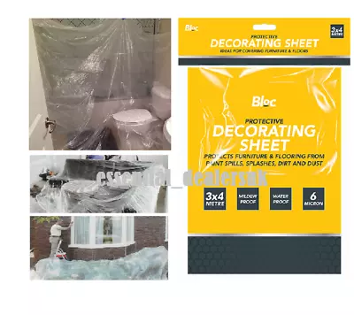 1/5 LARGE 3mX4m POLYTHENE DUST SHEET COVER DIY DECORATORS PAINTING DECORATING  • £1.99