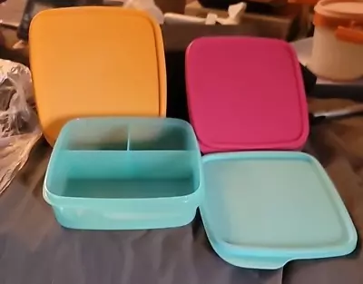 Tupperware Set Of 3 LUNCH IT Divided Containers With Lids Snacks Lunch Box Set • $0.99