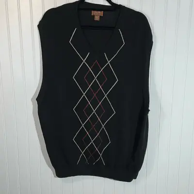 Tasso Elba Golf Sweater Vest Mens XXLarge Black Red Argyle VNeck Sleeveless • $19