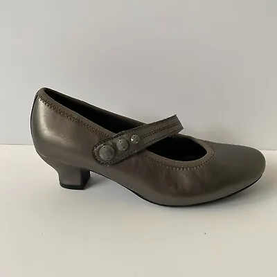 Hotter Pewter Metallic Grey Leather Charmaine Mary Jane Court Shoes Size 6 VGC • £29.99