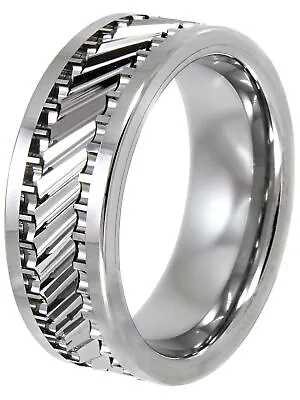 Men's Tungsten 8MM Gear Pattern Wedding Band - Mens Ring Size 9 • $56.13