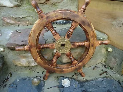 £38.95 • Buy Ships Wheel Mango Wood 18  Across- Wooden & Brass Maritime Pirate Very Nice Gift