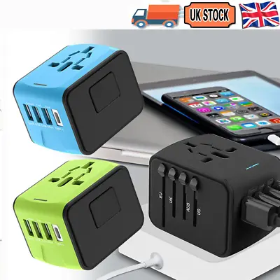 Universal Travel Adapter UK EU AU US W/ 4 USB Port Fast Charger Plug Adapter • £12.99