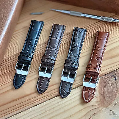 £11.95 • Buy Alligator Grain Genuine Leather Watch Strap Brown Black | 18mm 20mm 22mm
