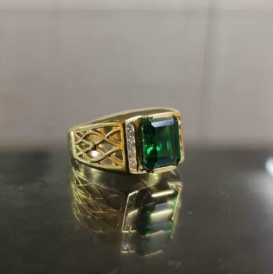 2.00 Ct Emerald Cut Simulated Green Emerald Men's Ring 14k Yellow Gold Plated • $90.74