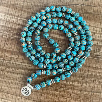 8mm Malachite Lotus Pendant 108 Bead Mala Bracelet Classic Wristband Pray Bless • $9.92