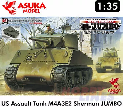 US ASSAULT TANK M4A3E2 SHERMAN JUMBO 1:35 Scale Model WWII Kit ASUKA 35021 • £62.99