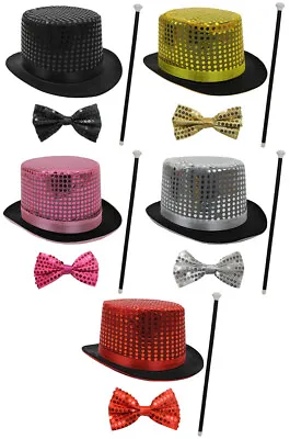 Sequin Top Hat Dance Cane And Bow Tie Fancy Dress Ringmaster Cabaret Theatre  • £13.99