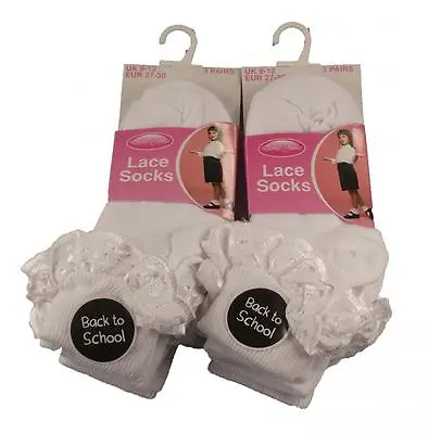 £5.75 • Buy 6 Pairs Of Kids Girls Lace Socks, SockStack Frilly Chic White Ankle School Socks