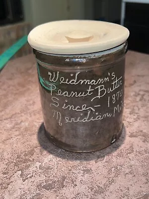 Vintage Weidmann’s Peanut Butter STONEWARE Crock Jar 1870 Meridian MISSISSIPPI • $74.99