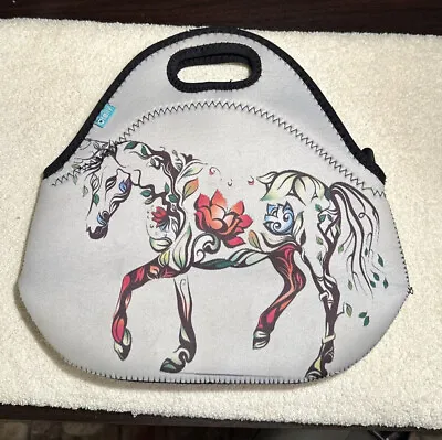 Colorful Horse Insulated Zipper Neoprene Lunch Bag Tote Handbag • £9.73