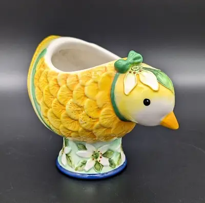 J McCall Blue Sky Ceramic Christmas Partridge Bird Vessel Planter 2006 • $42.64