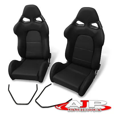 JDM Cuga Style Recline Racing Bucket Automotive Car Seats W/ Sliders Black Cloth • $344.99