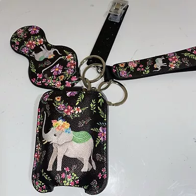 Floral Elephant Key Chain Set Black Green Pink Bag Charm Badge Holder • $14.99