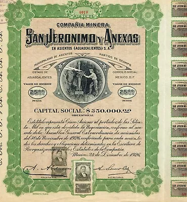 MEXICO SAN JERONIMO Y ANEXAS MINING COMPANY Stock/bond Certificate W/COUPONS  • $49.99