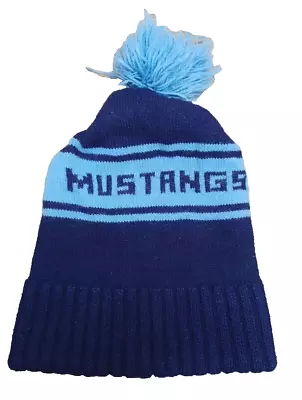 VTG Mustangs Knit Beanie Adult One Size College Sports Toboggan Hat Cap POM • $18.49