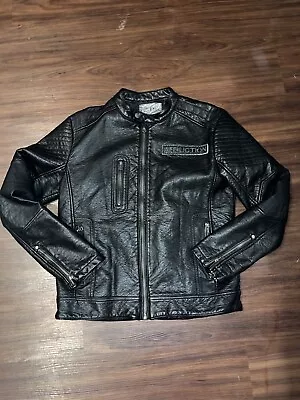 Affliction 73rd Airborne Death From Above Vegan Leather Biker Jacket Black Sz M • $124.99