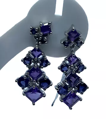 Amethyst & Iolite 925 Sterling Silver Drop Earrings Tgw 4.24 Carats • £69.99